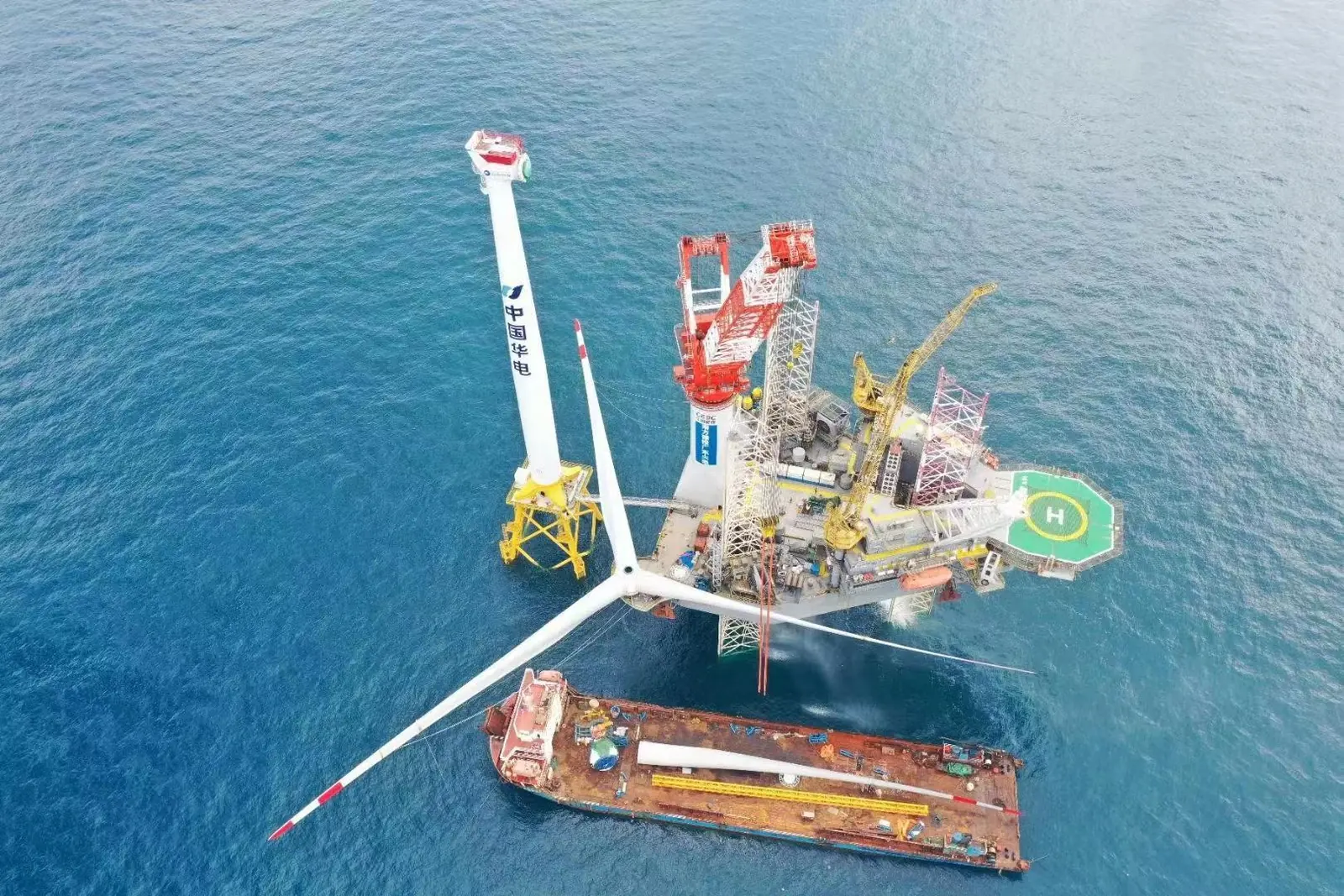 Aerial view of an offshore wind installation platform